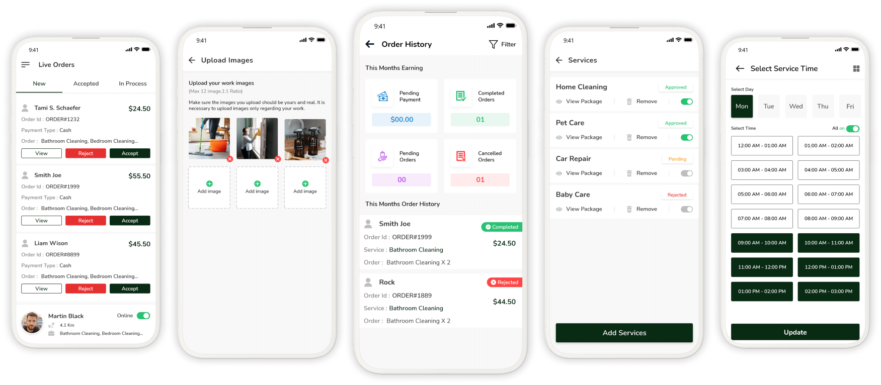 taskrabbit Provider app UI