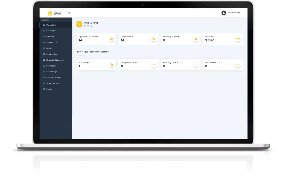 Admin panel mockup