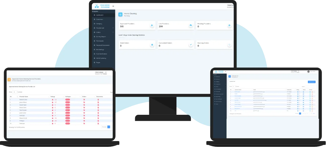 house cleaning admin panel mockup