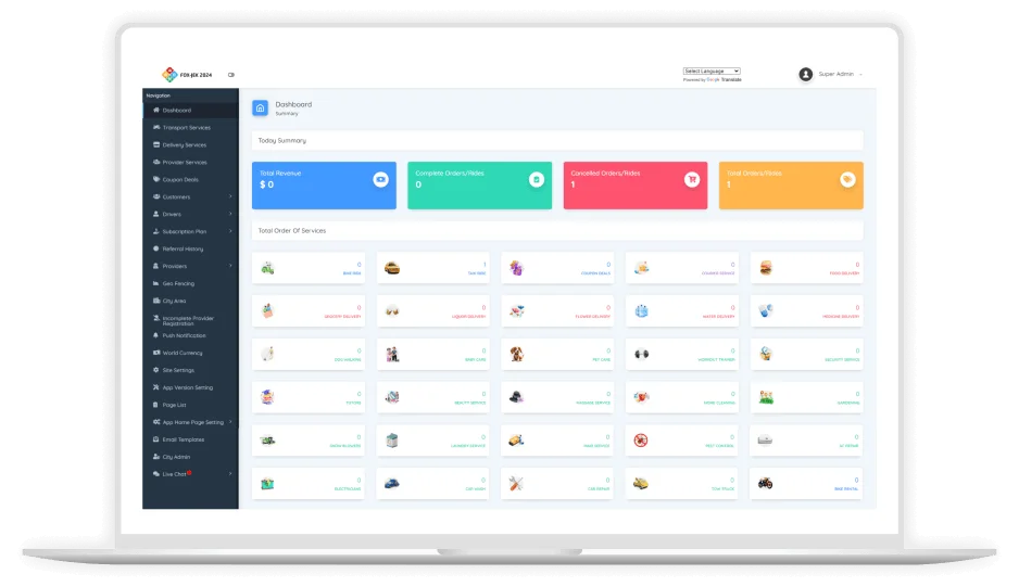 gojek clone admin panel