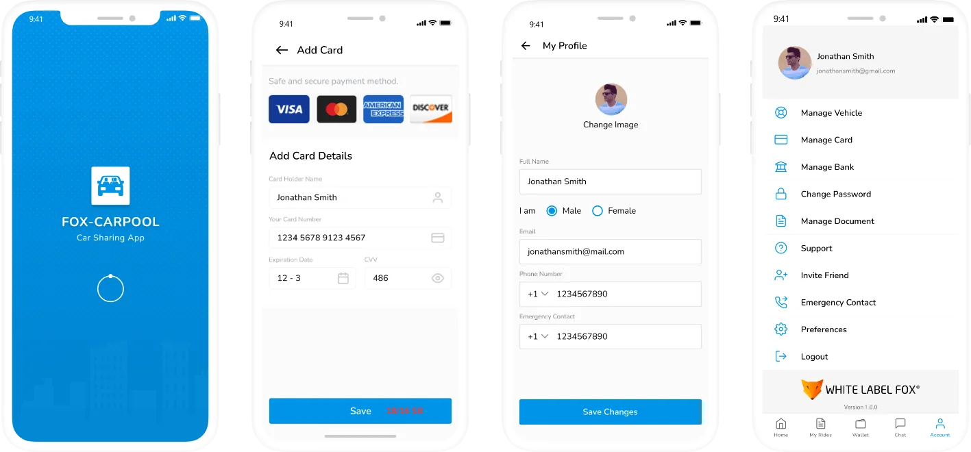 carpool app menu ui