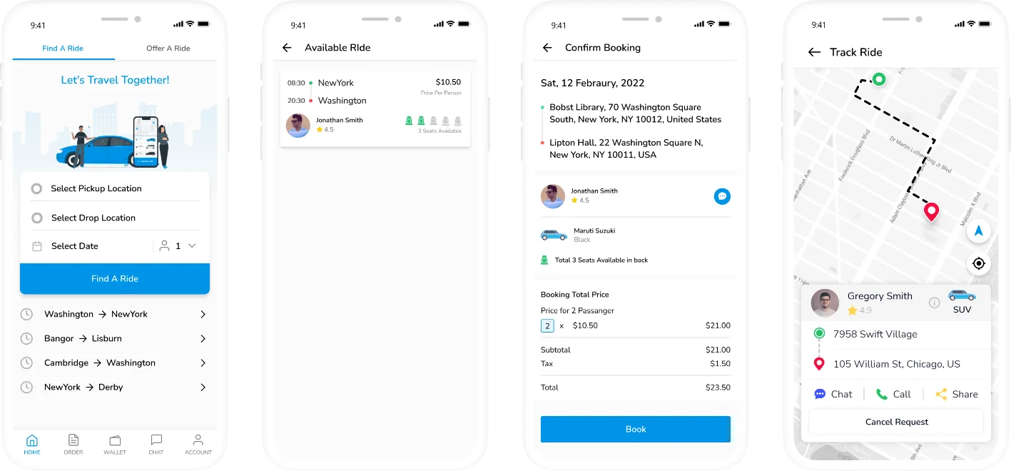carpool find ride ui