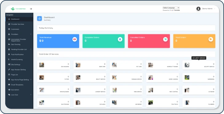 tow truck web admin panel