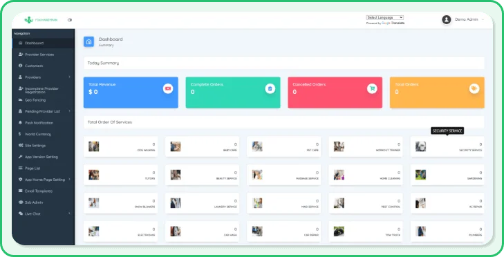 Fox-Handyman Admin panel mockup