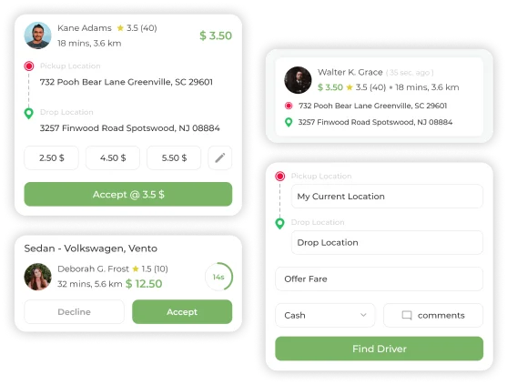 how does bidding work in online taxi booking app
