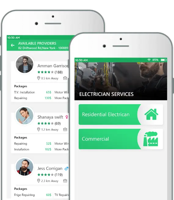 Uber for electrician app main page mockup