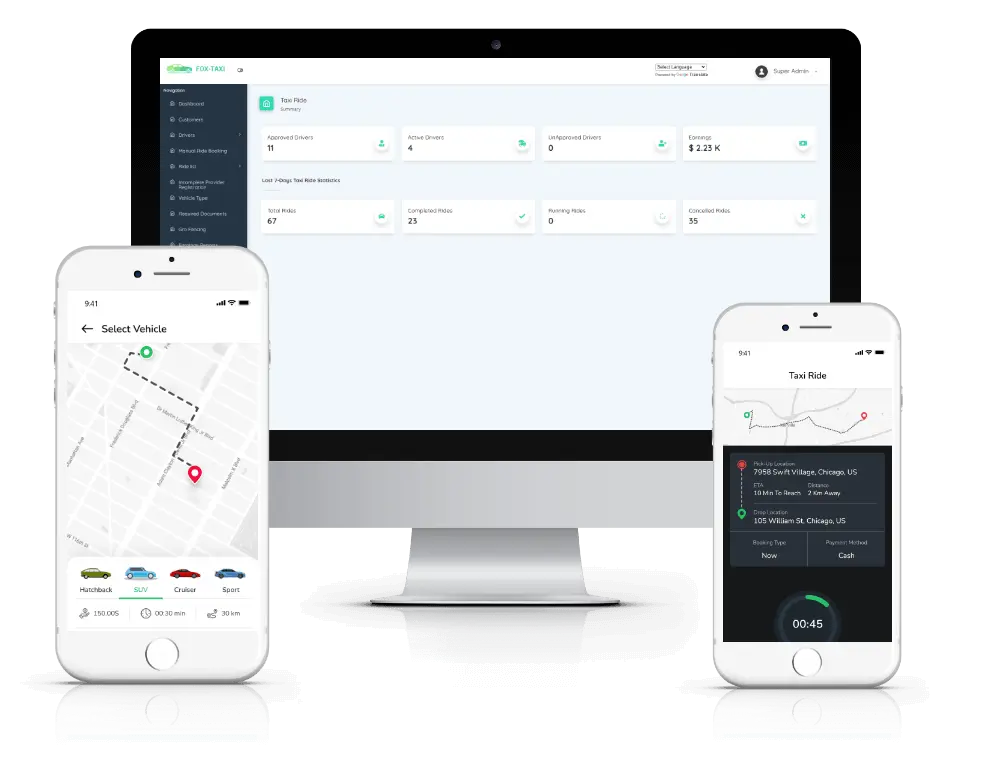 Uber clone features main slider mockup