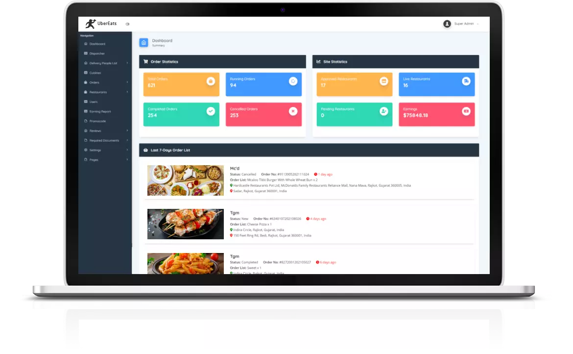 UberEats web admin panel